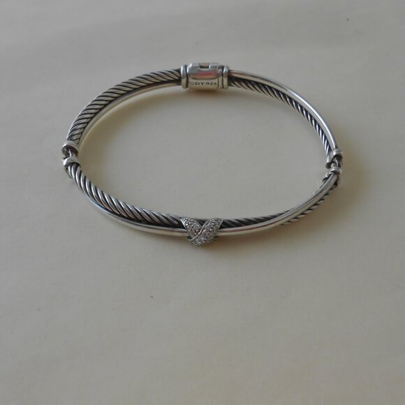 David Yurman Sterling Silver Petite X Diamond Crossover Bracelet EUC - Picture 4 of 14